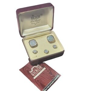 Vintage Hickok Mother Of Pearl Square Cuff Links & Shirt Studs Set In Box ~(NOS)